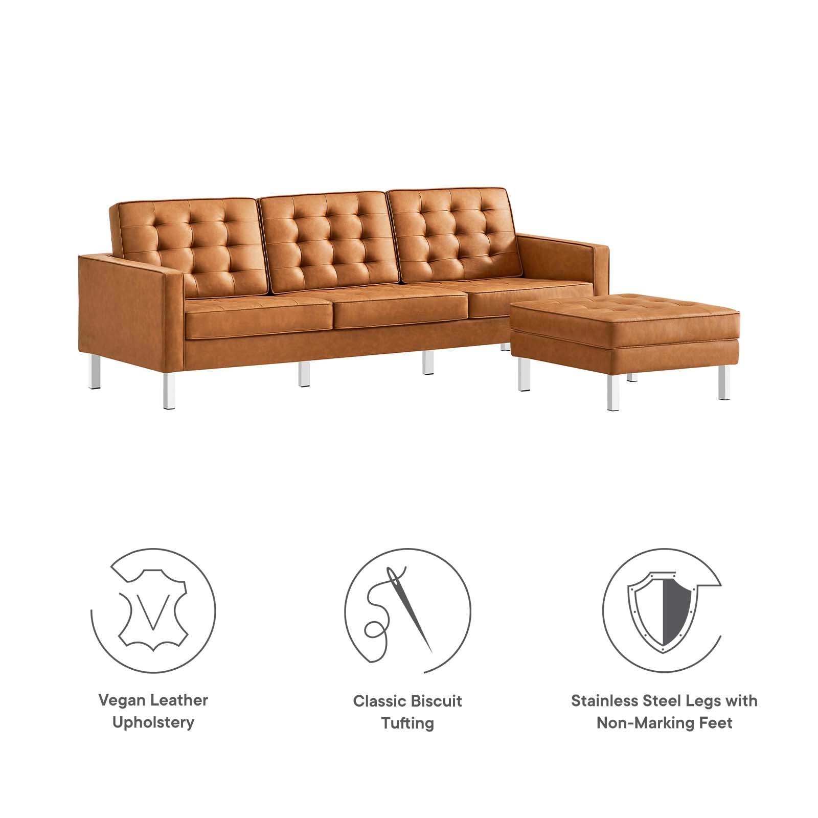 Loft Tufted Vegan Leather Sofa and Ottoman Set by Modway