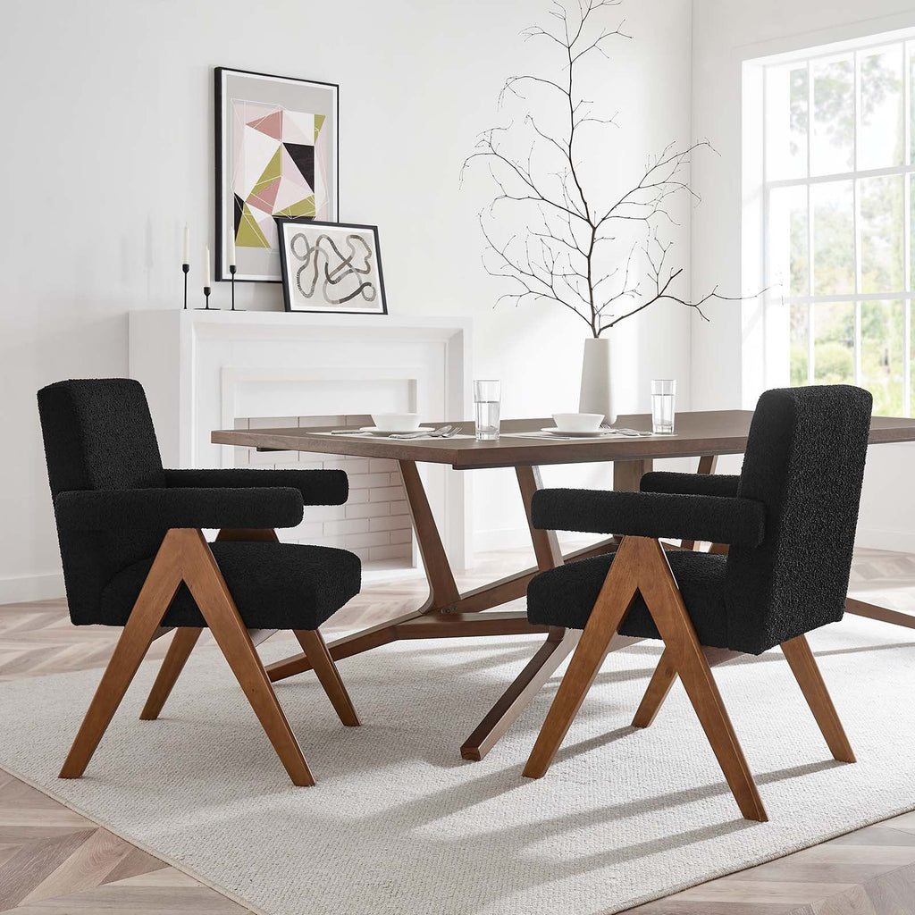 Lyra Boucle Fabric Dining Room Chair Set of 2 by Modway