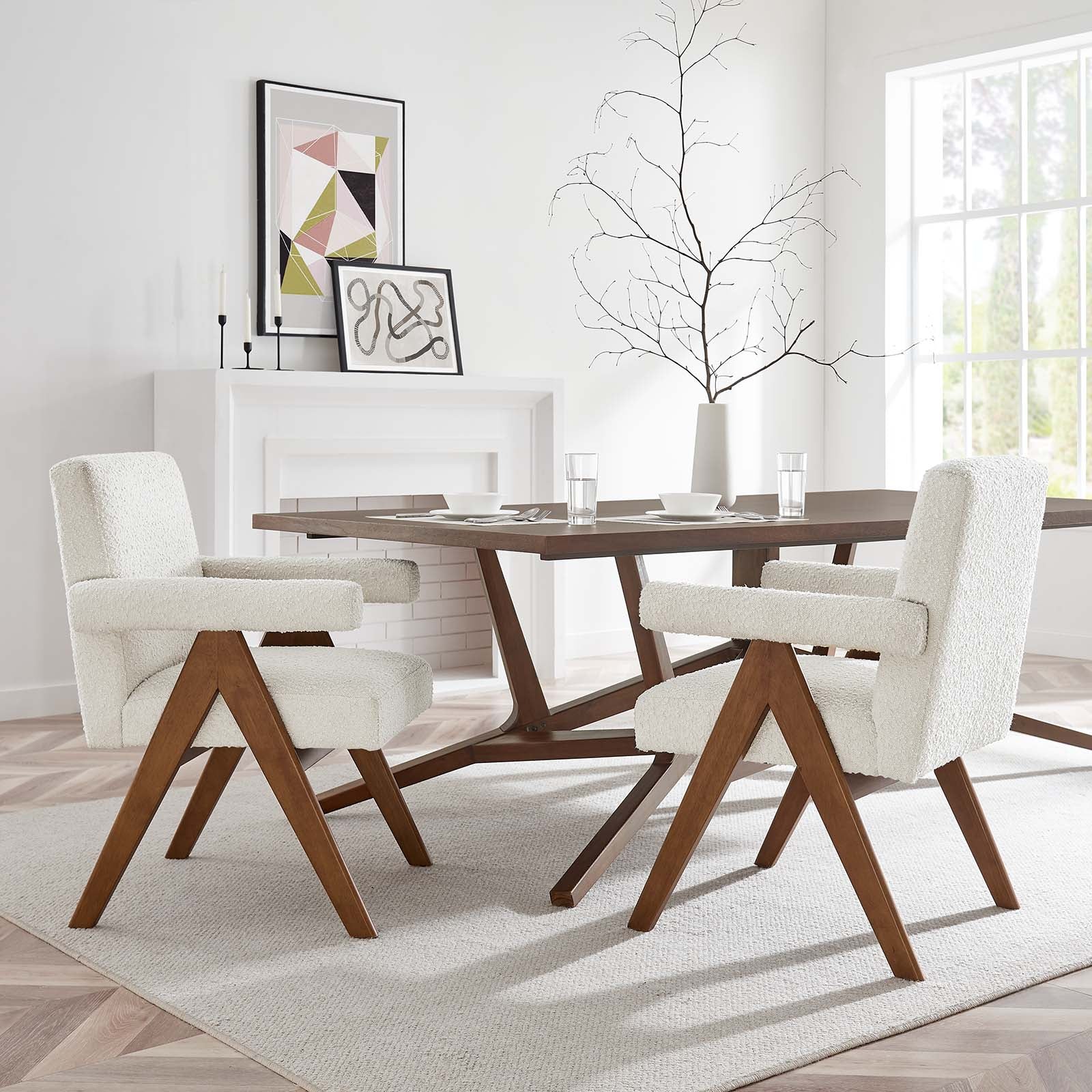 Lyra Boucle Fabric Dining Room Chair Set of 2 by Modway