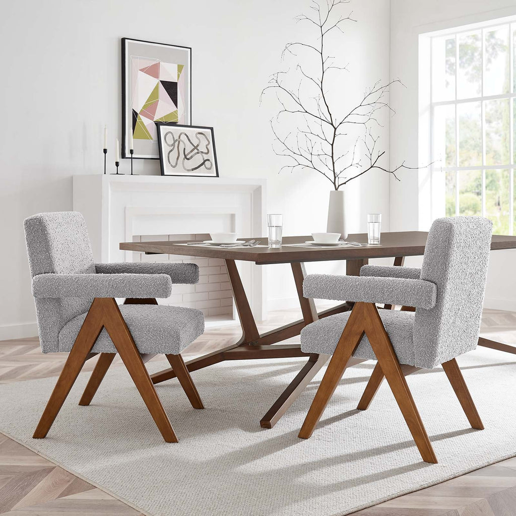 Lyra Boucle Fabric Dining Room Chair Set of 2 by Modway