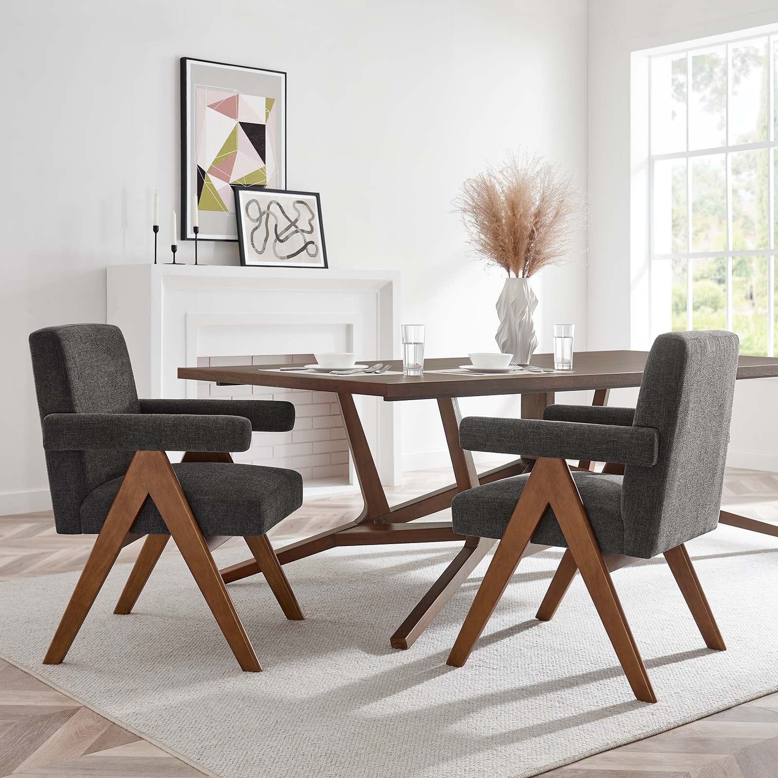 Lyra Fabric Dining Room Chair Set of 2 by Modway