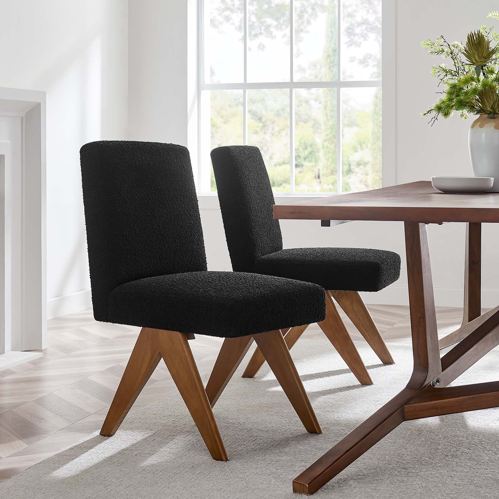 Lyra Boucle Fabric Dining Room Side Chair Set of 2 by Modway