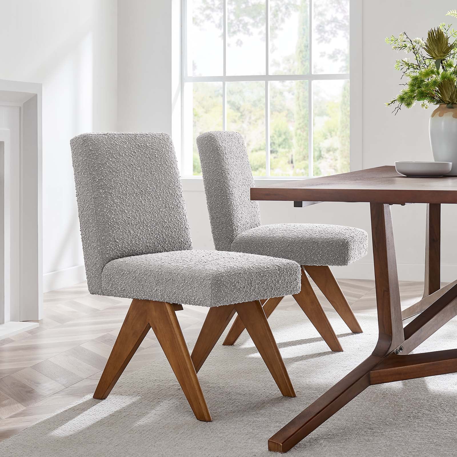 Lyra Boucle Fabric Dining Room Side Chair Set of 2 by Modway