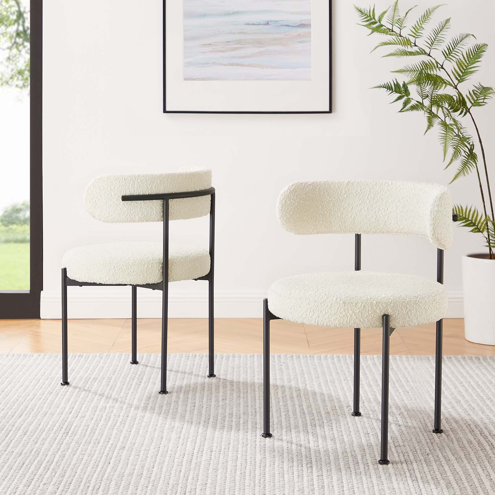 Albie Boucle Fabric Dining Chairs Set of 2 by Modway