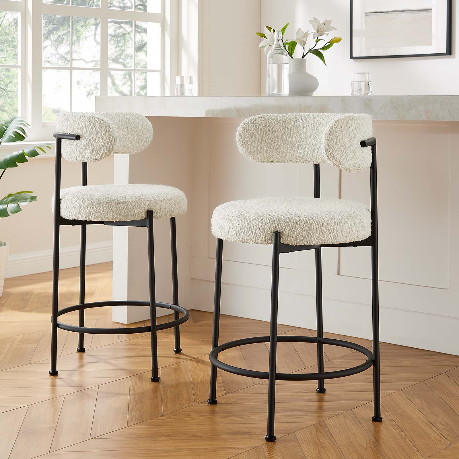 Albie Boucle Fabric Counter Stools Set of 2 by Modway