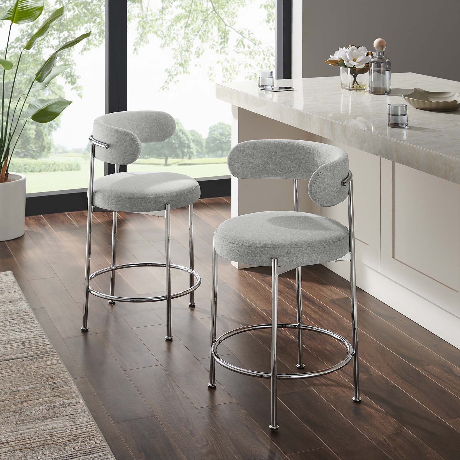 Albie Fabric Counter Stools Set of 2 by Modway