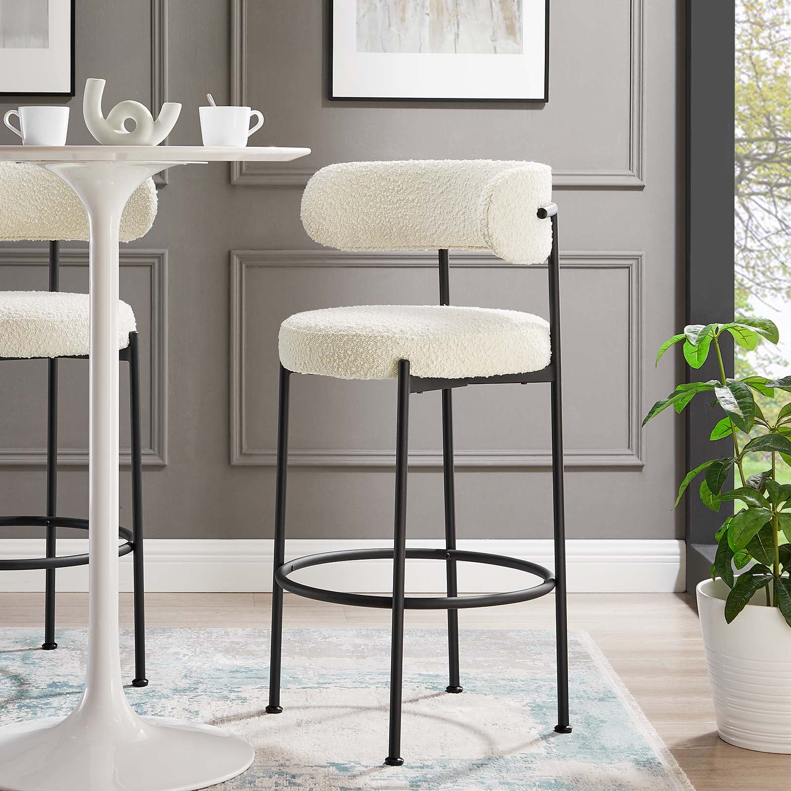 Albie Boucle Fabric Bar Stools Set of 2 by Modway