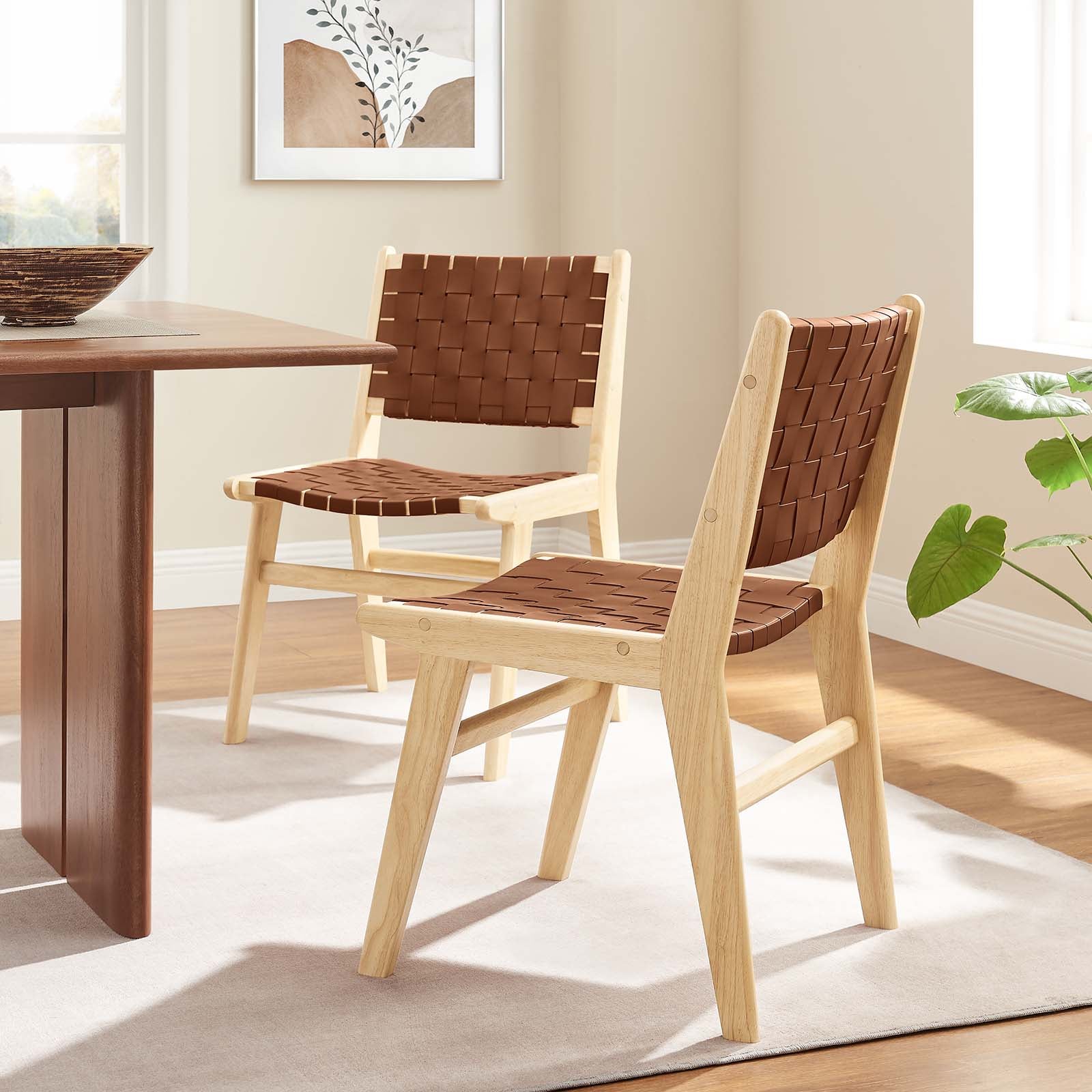 Saoirse Leather Wood Dining Side Chair Set of 2 by Modway