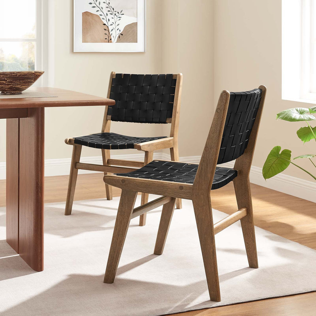 Saoirse Leather Wood Dining Side Chair Set of 2 by Modway