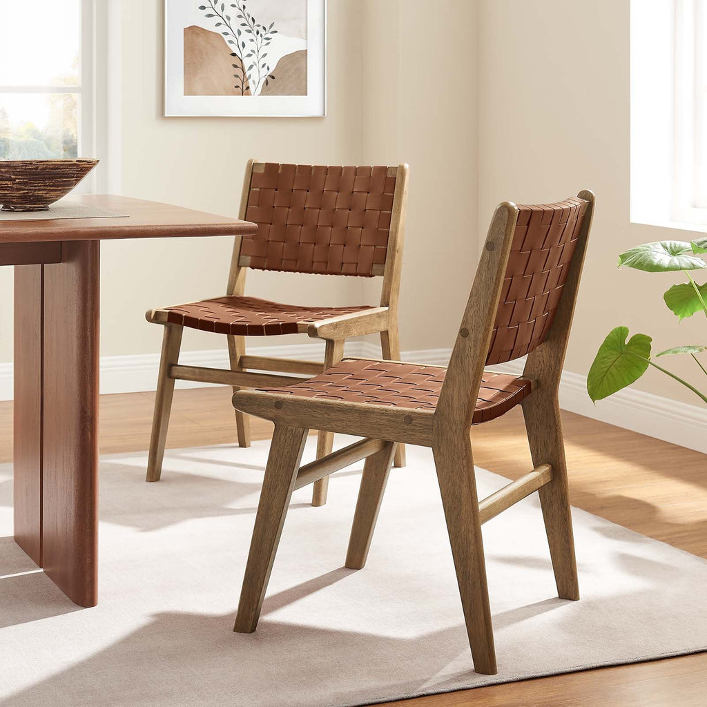 Saoirse Leather Wood Dining Side Chair Set of 2 by Modway