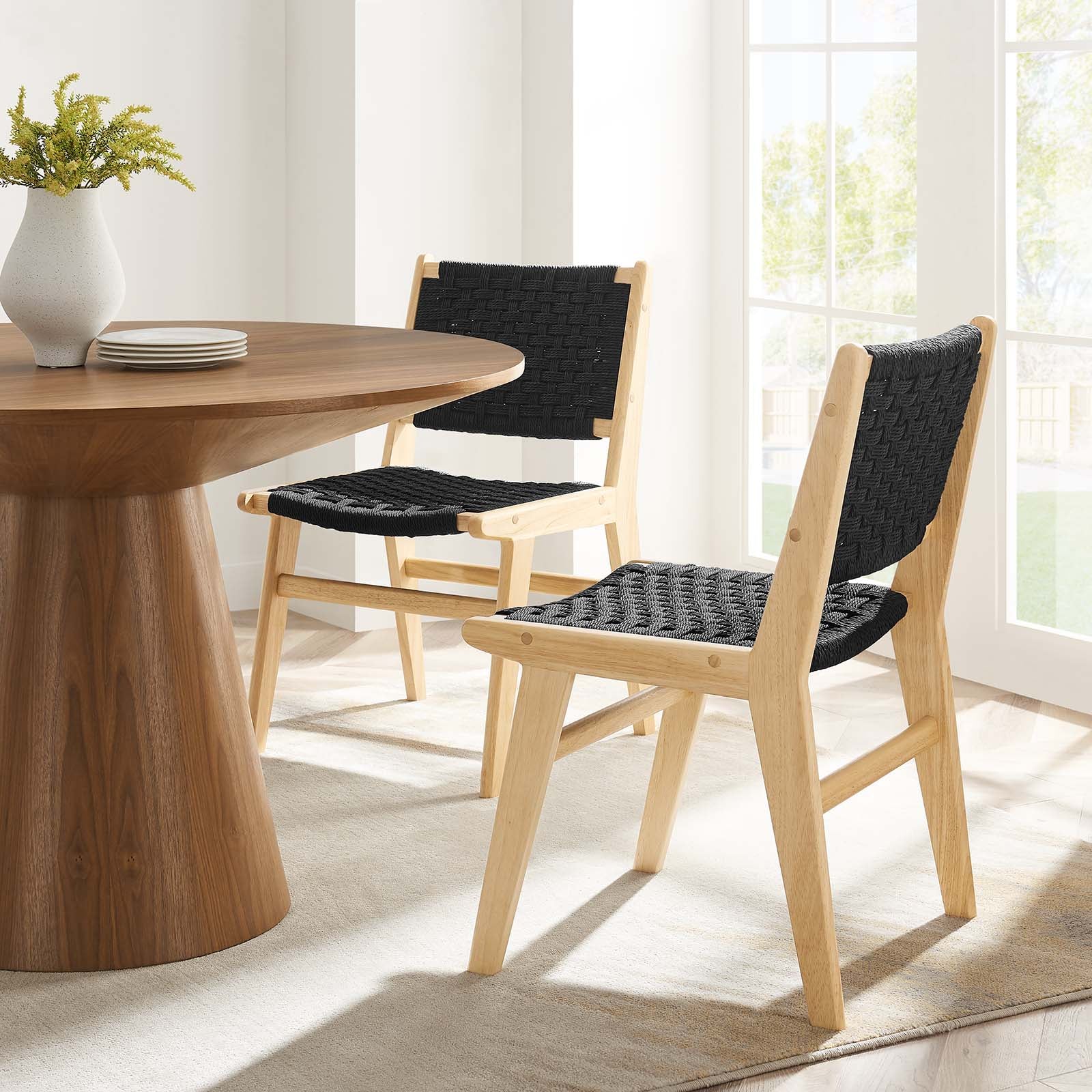 Saoirse Woven Rope Wood Dining Side Chair Set of 2 by Modway