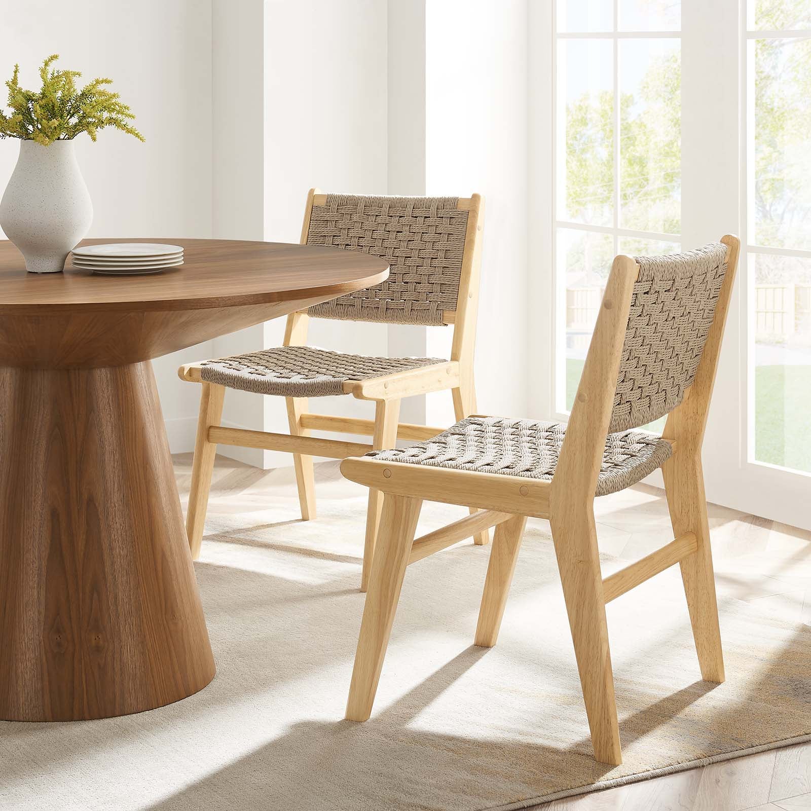Saoirse Woven Rope Wood Dining Side Chair Set of 2 by Modway