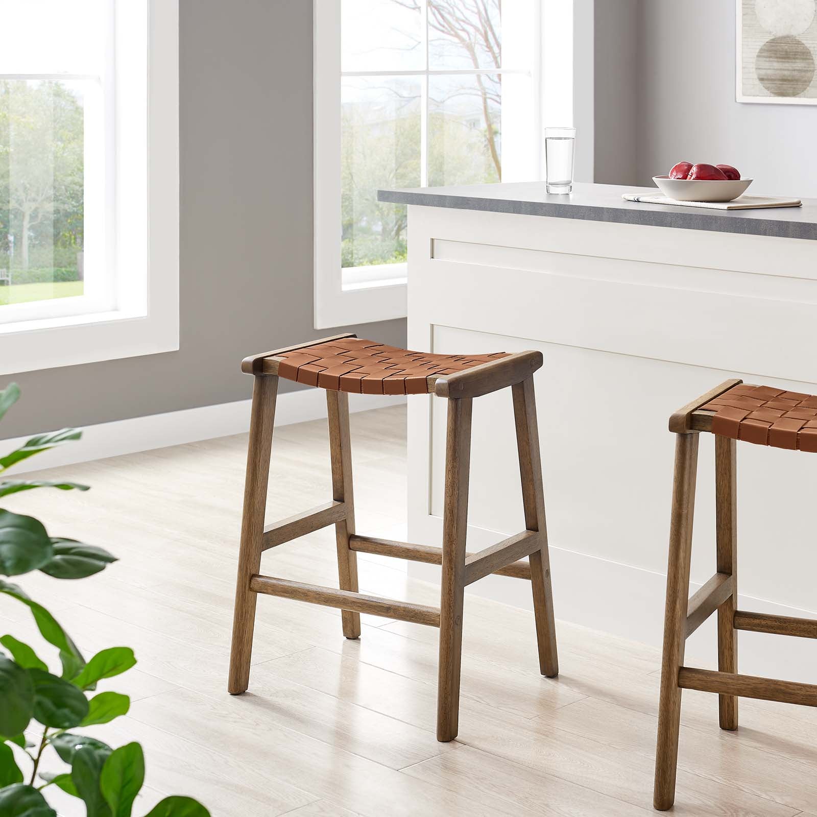 Saoirse Faux Leather Wood Counter Stool Set of 2 by Modway
