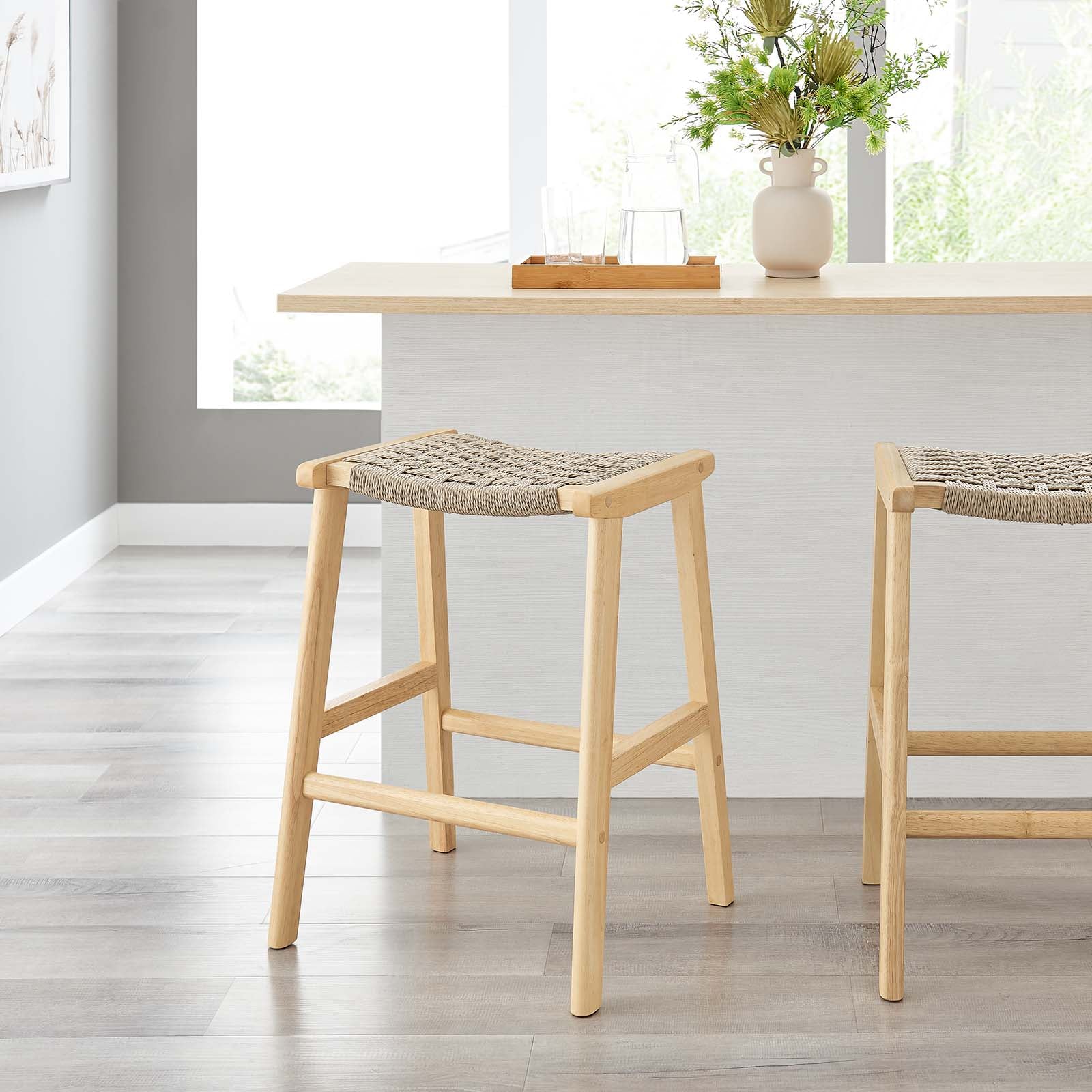 Saoirse Woven Rope Wood Counter Stool Set of 2 by Modway
