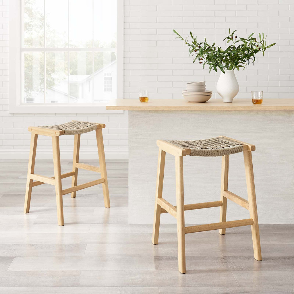 Saoirse Woven Rope Wood Counter Stool Set of 2 by Modway
