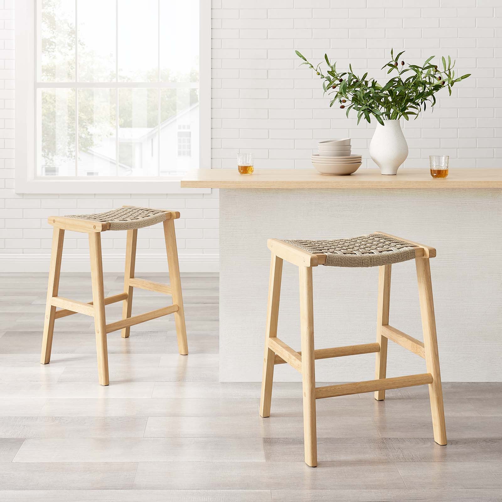 Saoirse Woven Rope Wood Counter Stool Set of 2 by Modway
