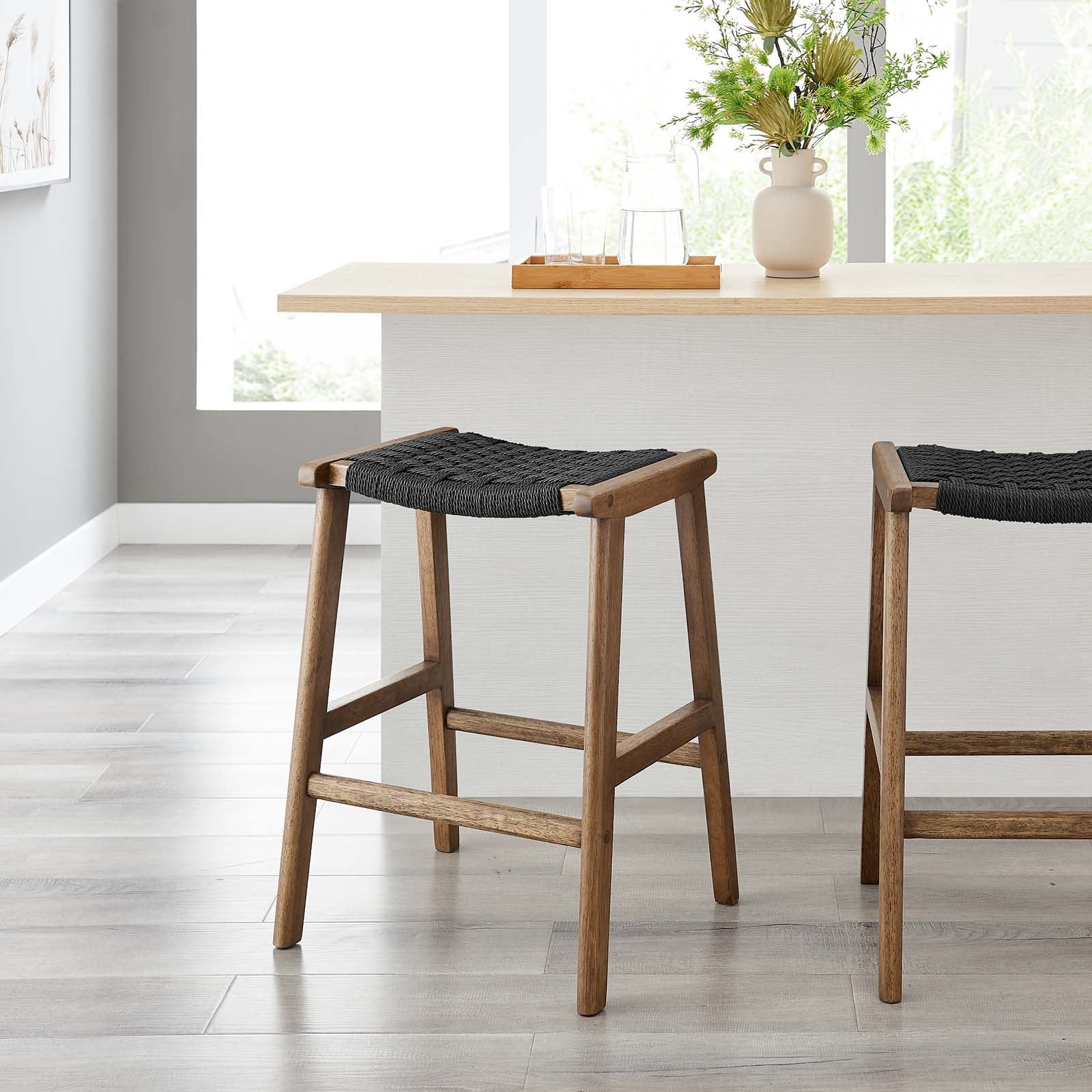 Saoirse Woven Rope Wood Counter Stool Set of 2 by Modway