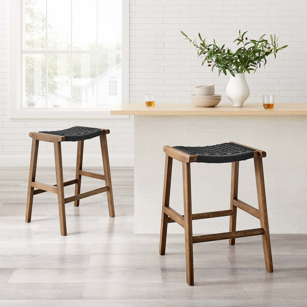 Saoirse Woven Rope Wood Counter Stool Set of 2 by Modway