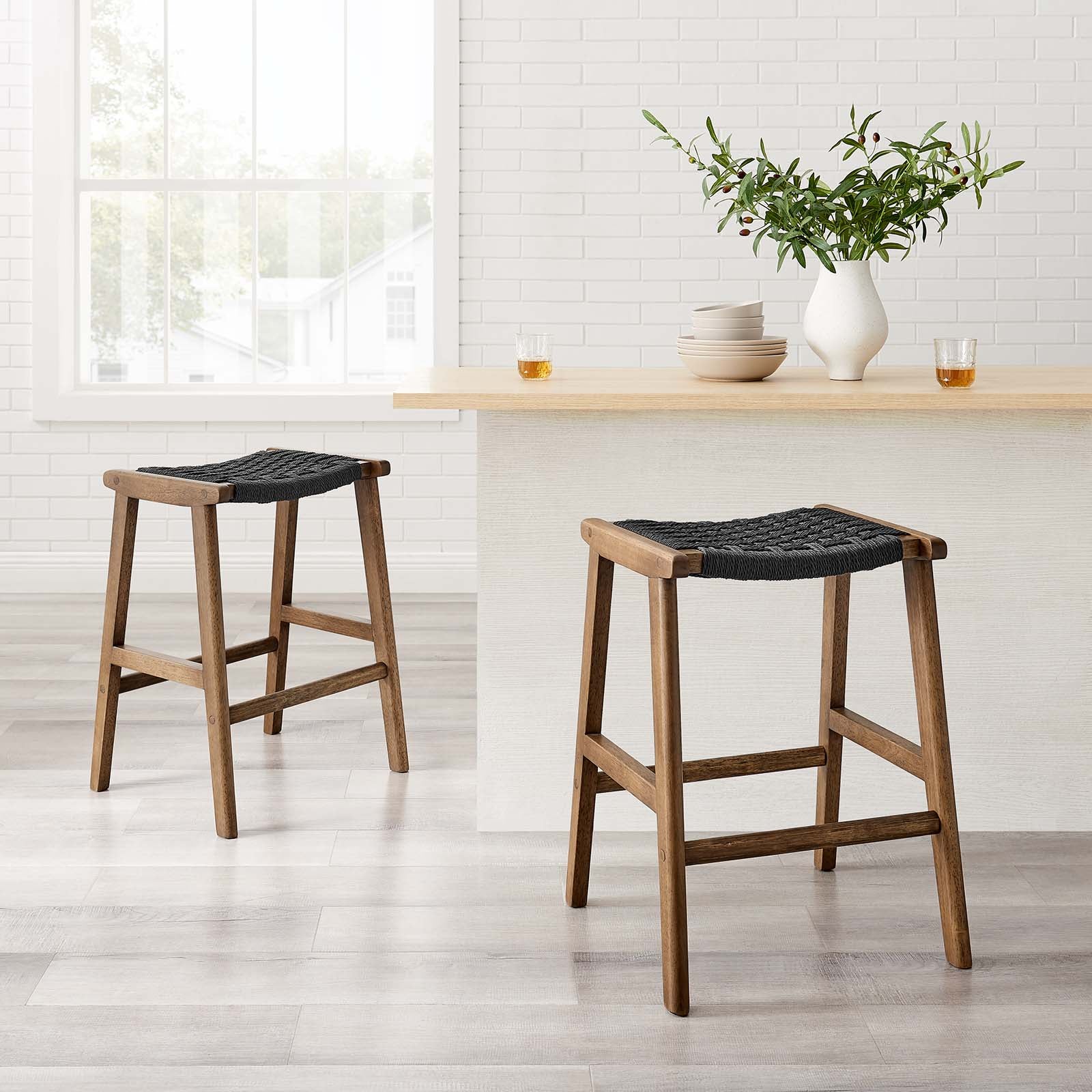Saoirse Woven Rope Wood Counter Stool Set of 2 by Modway