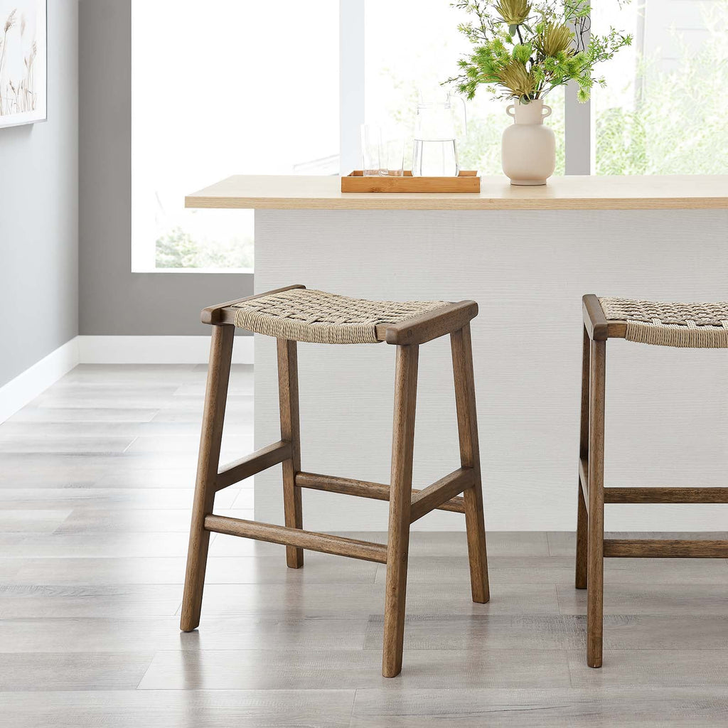 Saoirse Woven Rope Wood Counter Stool Set of 2 by Modway