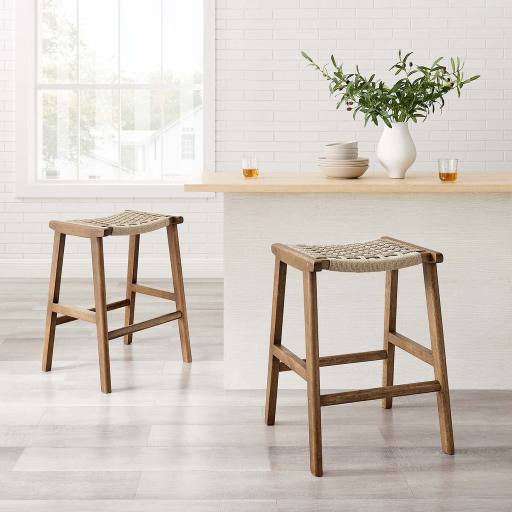Saoirse Woven Rope Wood Counter Stool Set of 2 by Modway