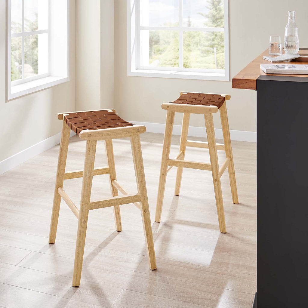Saoirse Leather Wood Bar Stool Set of 2 by Modway