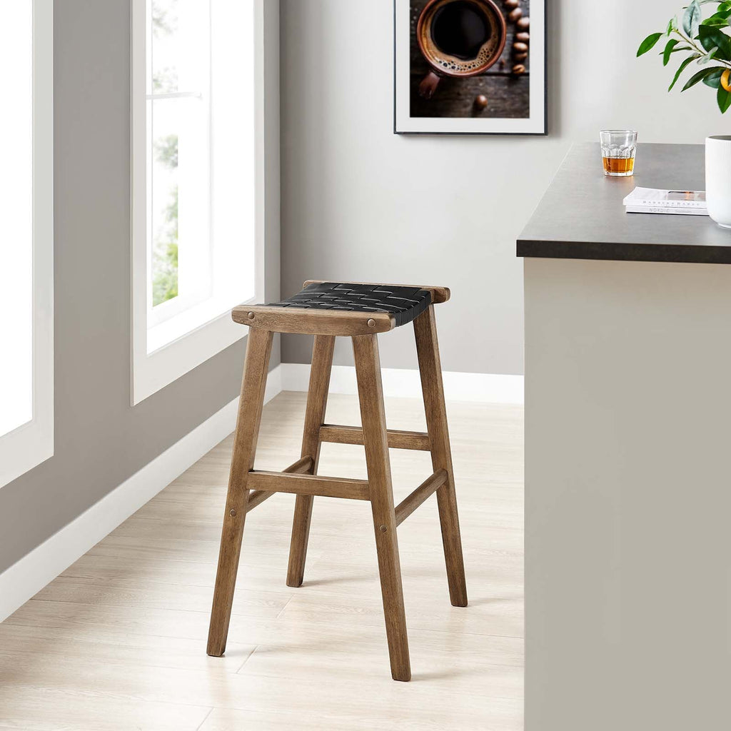 Saoirse Leather Wood Bar Stool Set of 2 by Modway