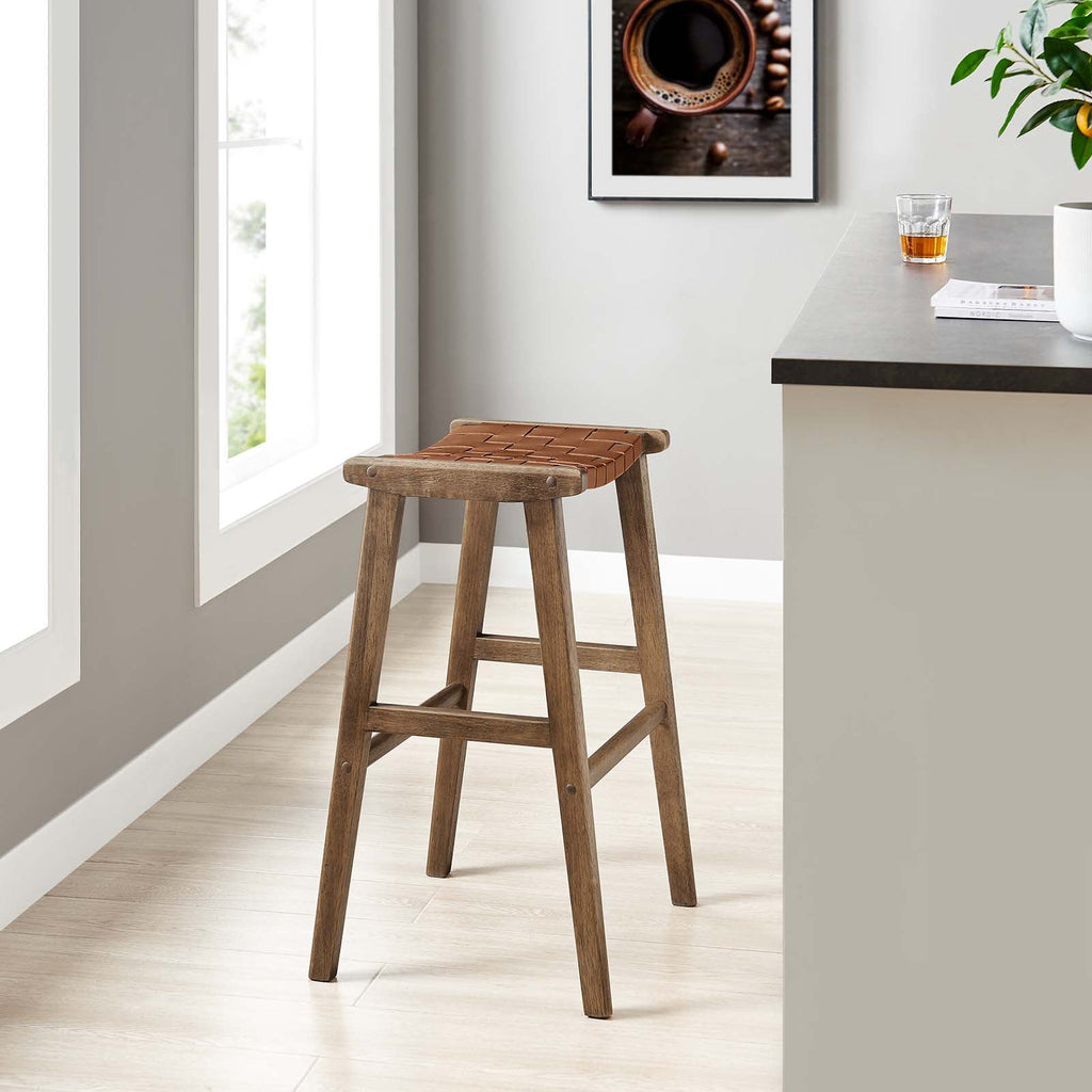 Saoirse Leather Wood Bar Stool Set of 2 by Modway