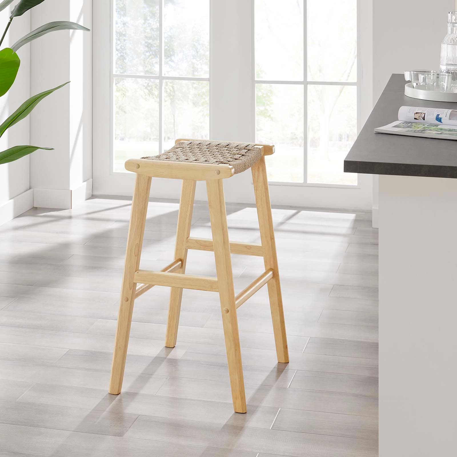 Saoirse Woven Rope Wood Bar Stool Set of 2 by Modway