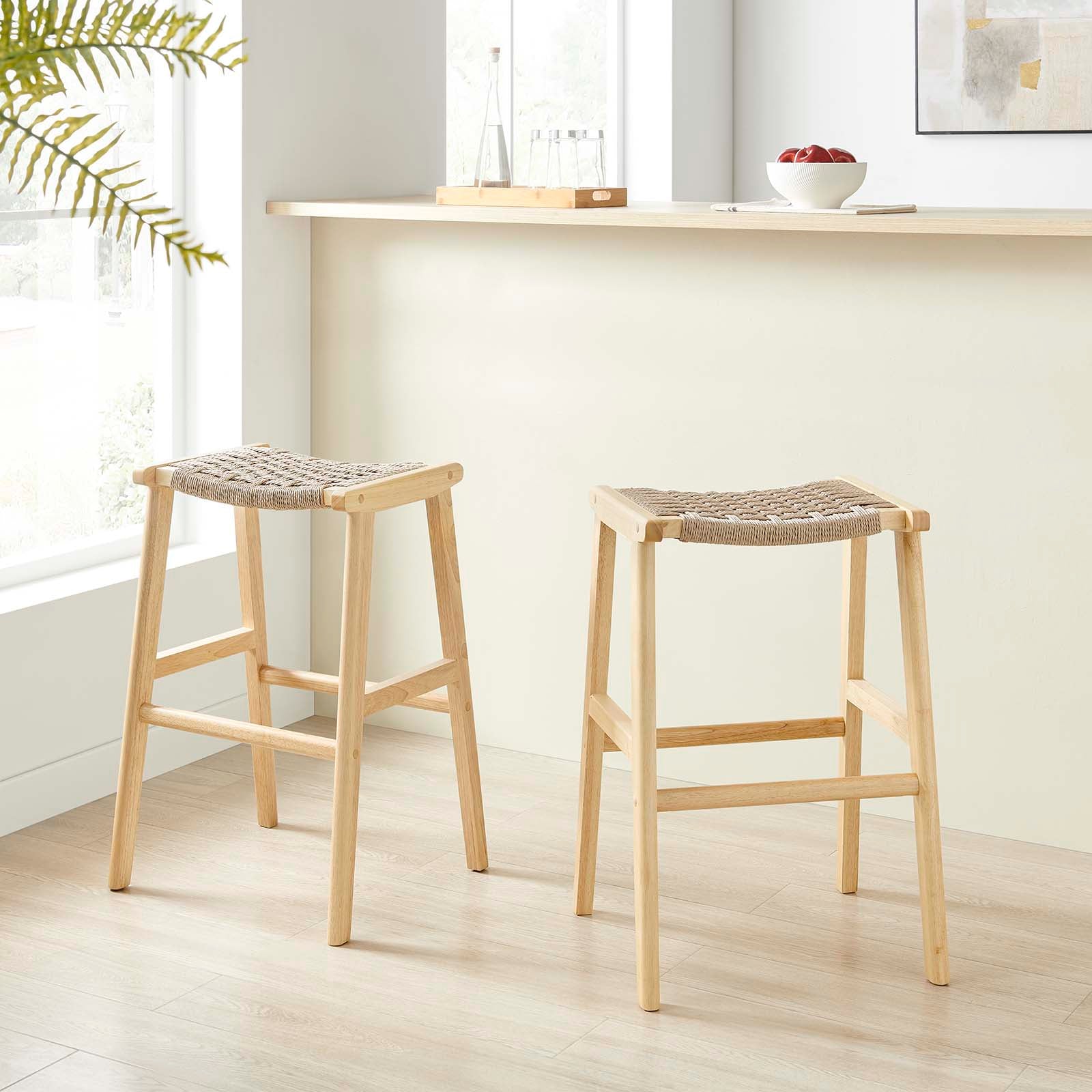 Saoirse Woven Rope Wood Bar Stool Set of 2 by Modway