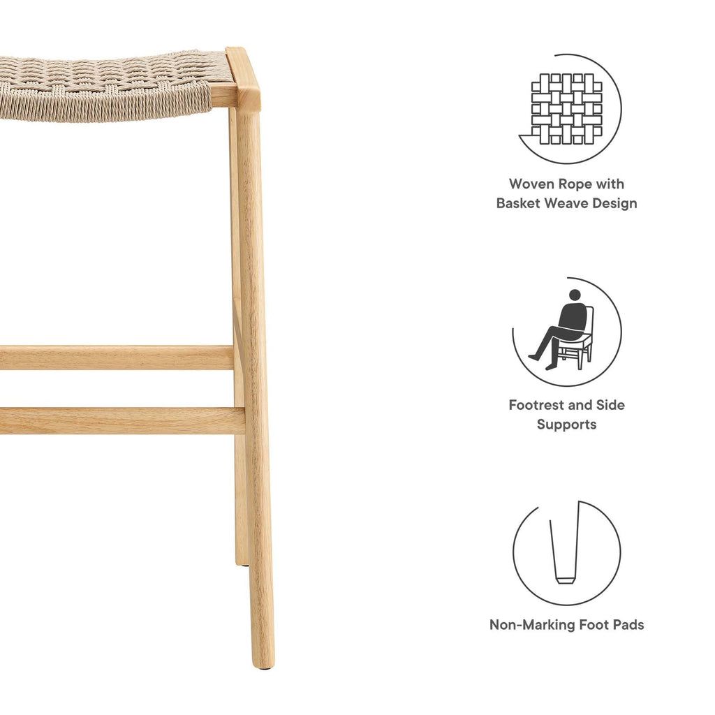 Saoirse Woven Rope Wood Bar Stool Set of 2 by Modway