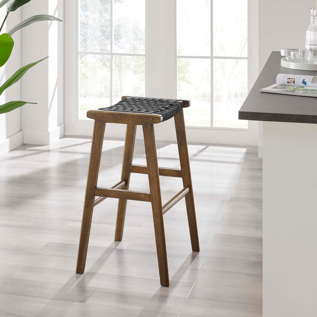 Saoirse Woven Rope Wood Bar Stool Set of 2 by Modway