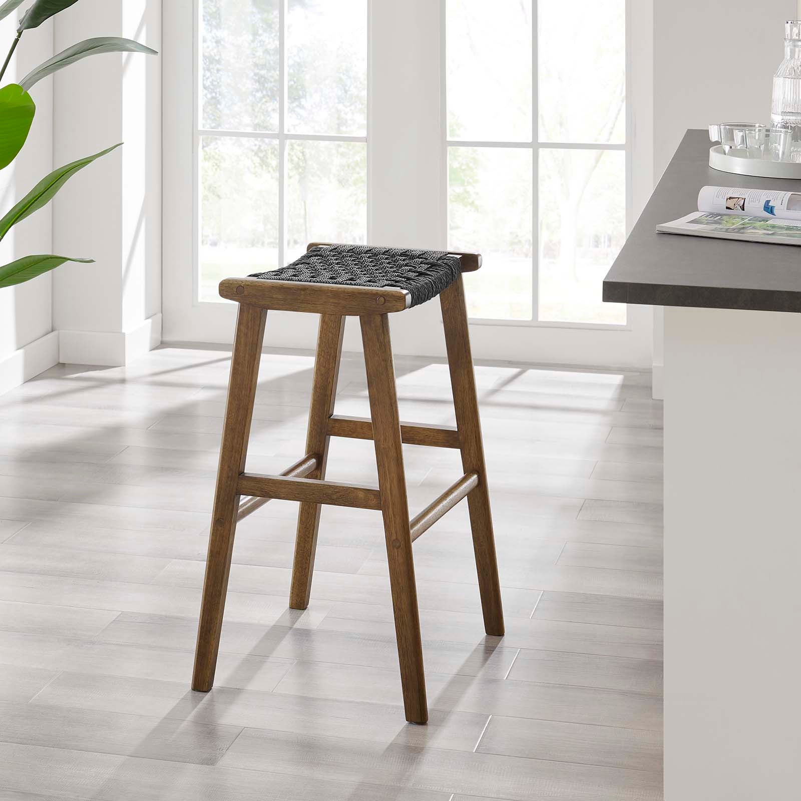 Saoirse Woven Rope Wood Bar Stool Set of 2 by Modway