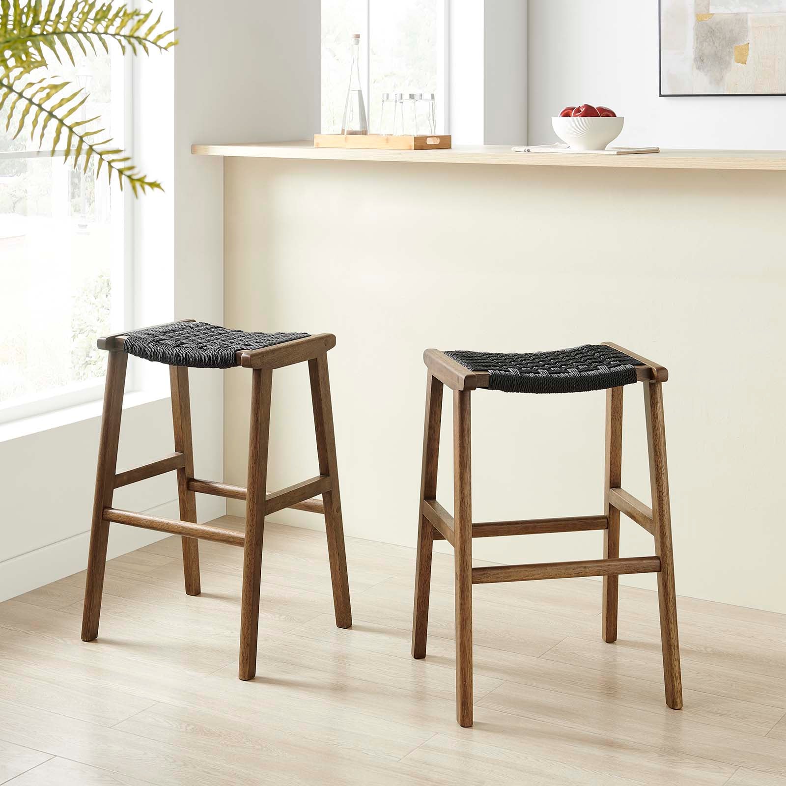 Saoirse Woven Rope Wood Bar Stool Set of 2 by Modway
