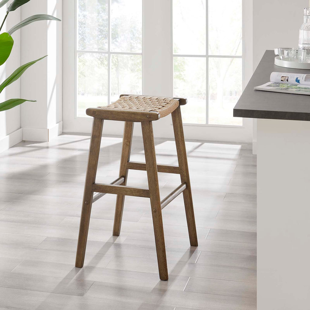 Saoirse Woven Rope Wood Bar Stool Set of 2 by Modway