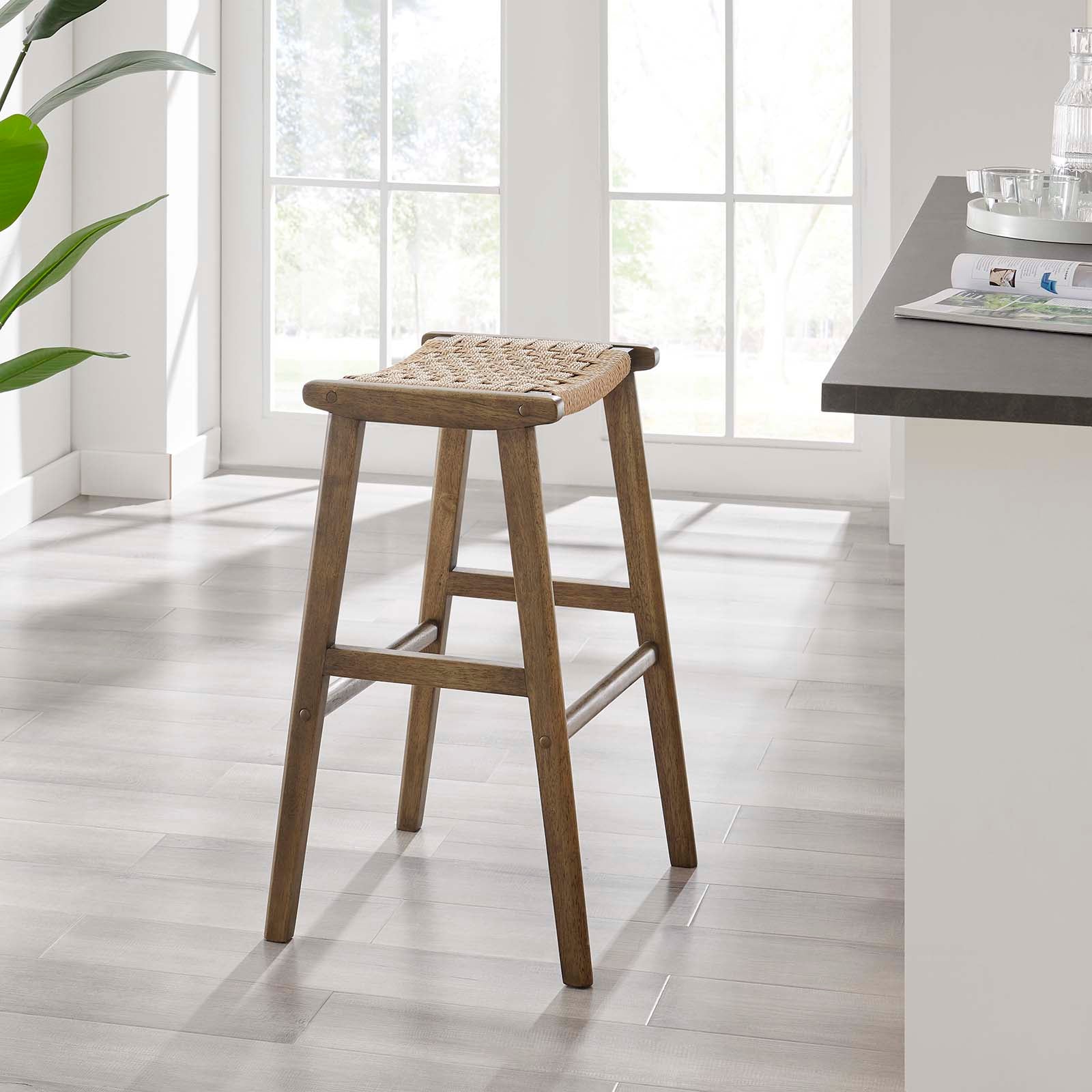 Saoirse Woven Rope Wood Bar Stool Set of 2 by Modway