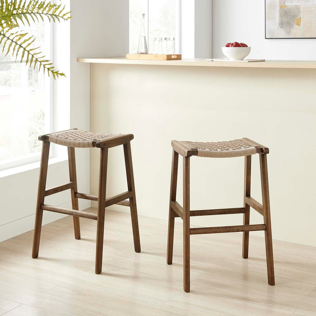 Saoirse Woven Rope Wood Bar Stool Set of 2 by Modway