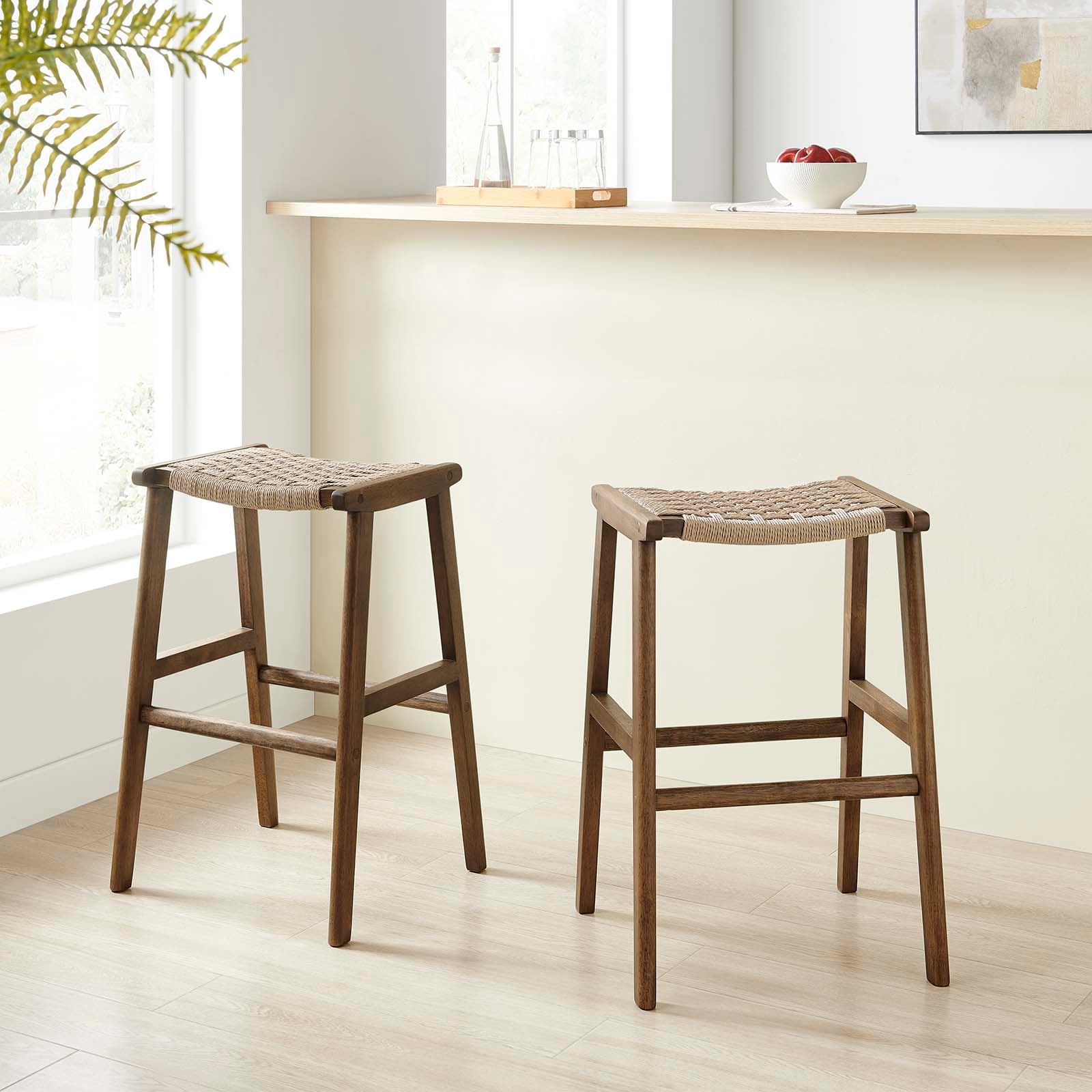 Saoirse Woven Rope Wood Bar Stool Set of 2 by Modway