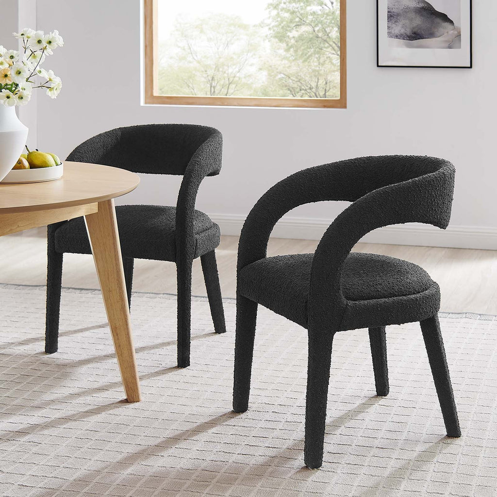 Pinnacle Boucle Upholstered Dining Chair Set of 2 by Modway