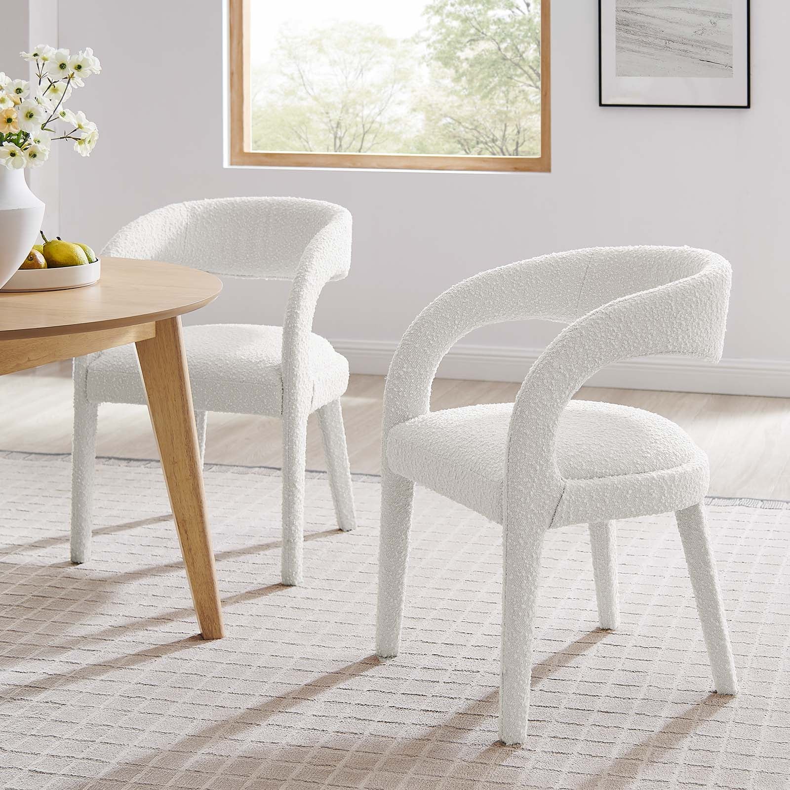 Pinnacle Boucle Upholstered Dining Chair Set of 2 by Modway