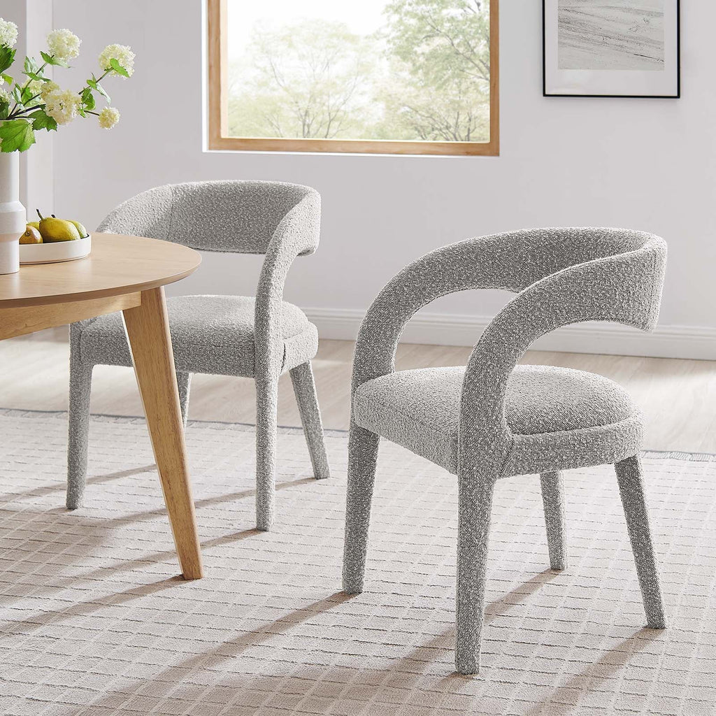 Pinnacle Boucle Upholstered Dining Chair Set of 2 by Modway