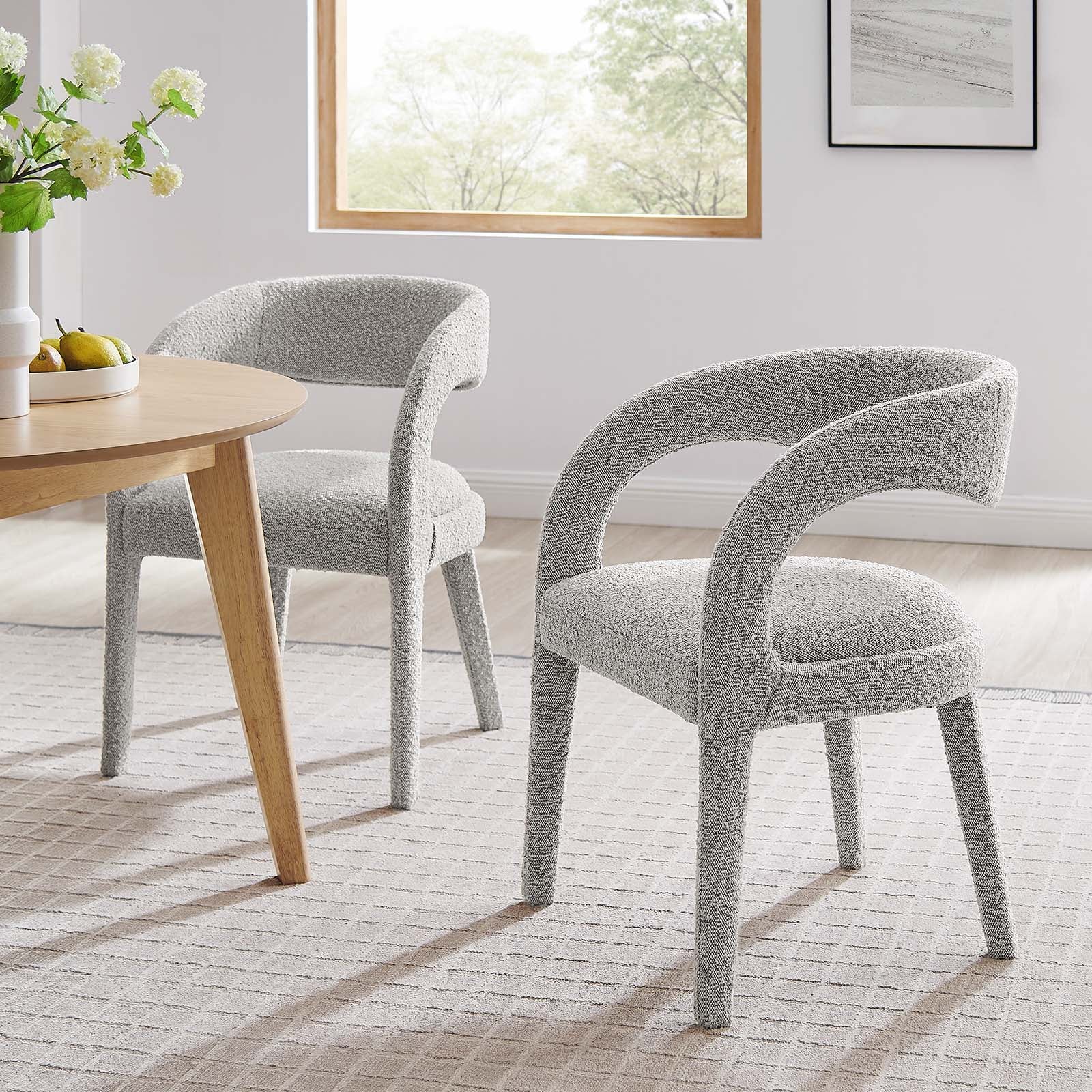 Pinnacle Boucle Upholstered Dining Chair Set of 2 by Modway