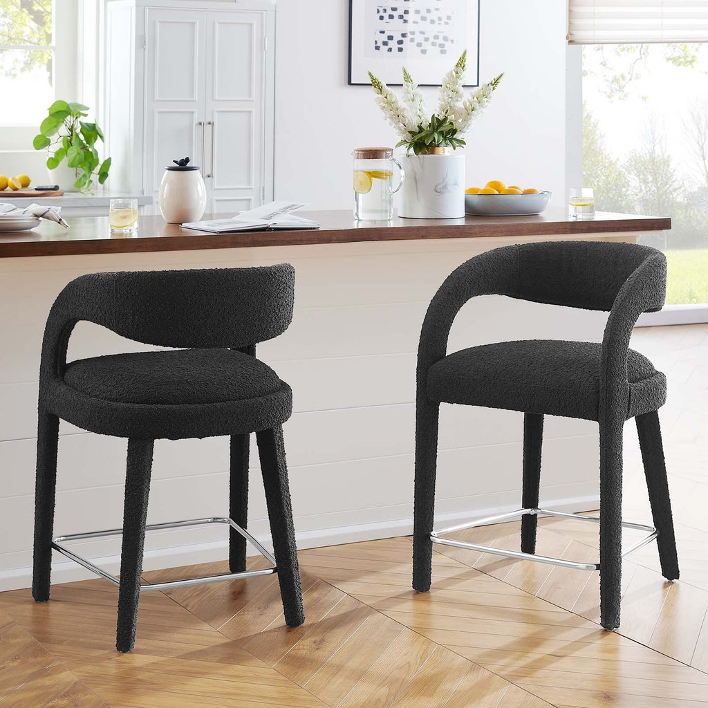 Pinnacle Boucle Upholstered Counter Stool Set of 2 by Modway