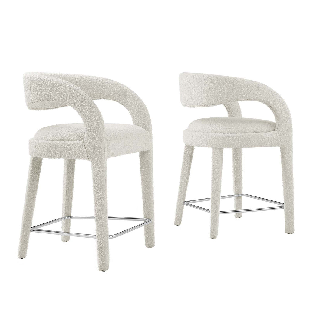 Pinnacle Boucle Upholstered Counter Stool Set of 2 by Modway