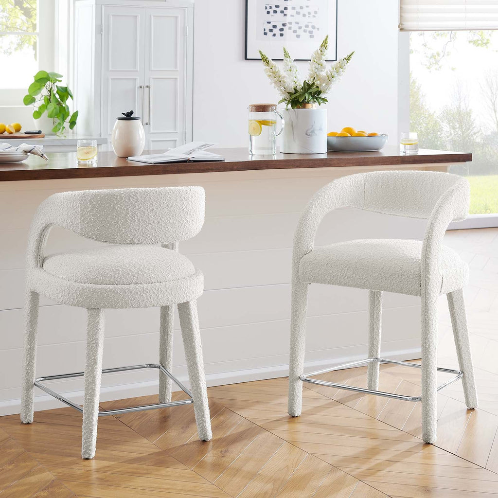 Pinnacle Boucle Upholstered Counter Stool Set of 2 by Modway