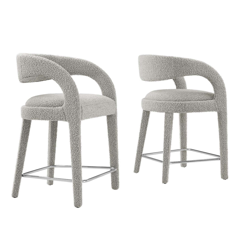 Pinnacle Boucle Upholstered Counter Stool Set of 2 by Modway