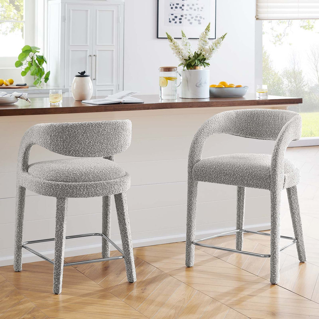 Pinnacle Boucle Upholstered Counter Stool Set of 2 by Modway