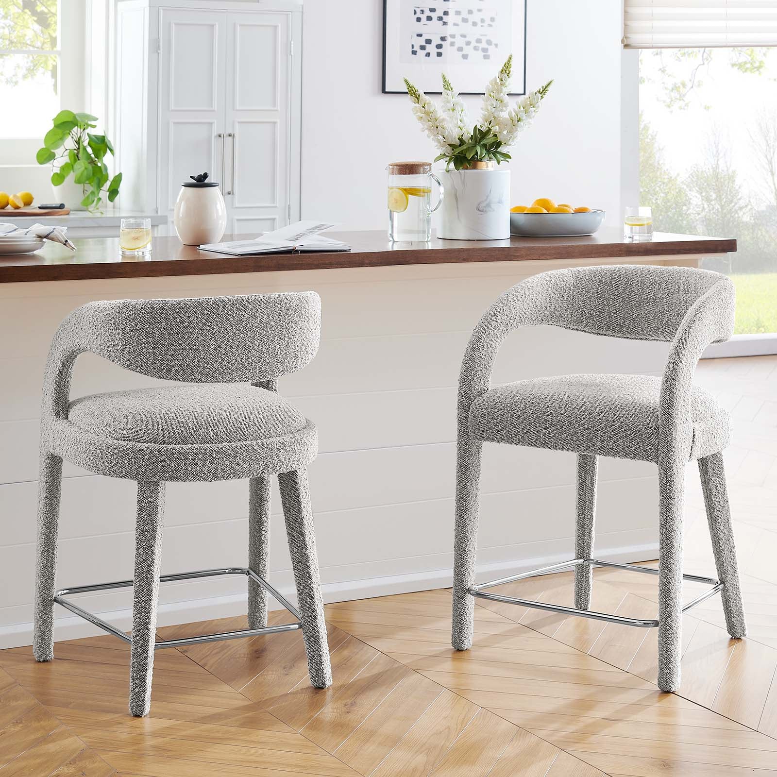 Pinnacle Boucle Upholstered Counter Stool Set of 2 by Modway