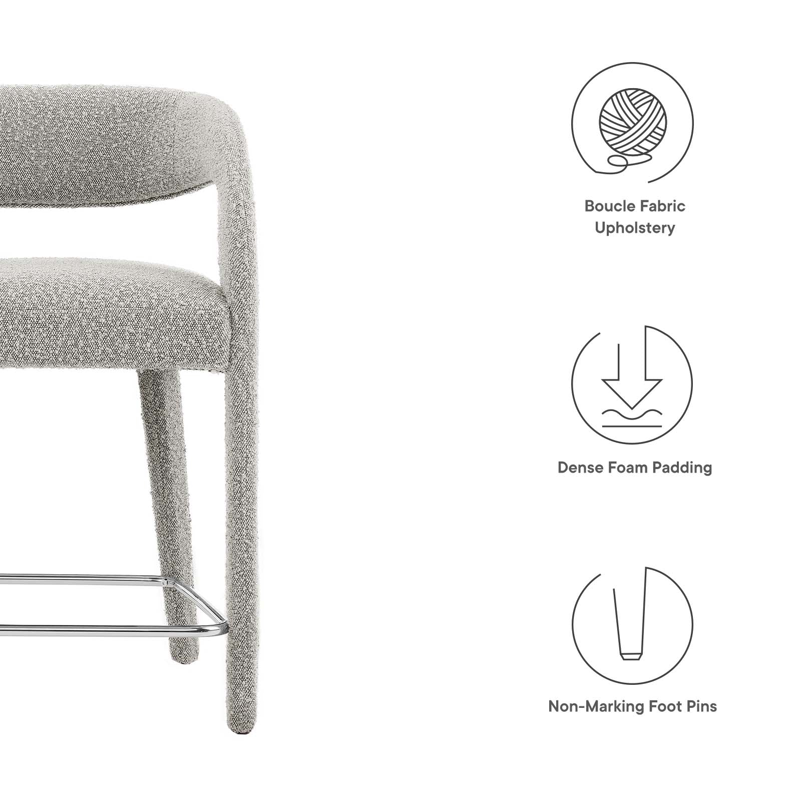 Pinnacle Boucle Upholstered Counter Stool Set of 2 by Modway