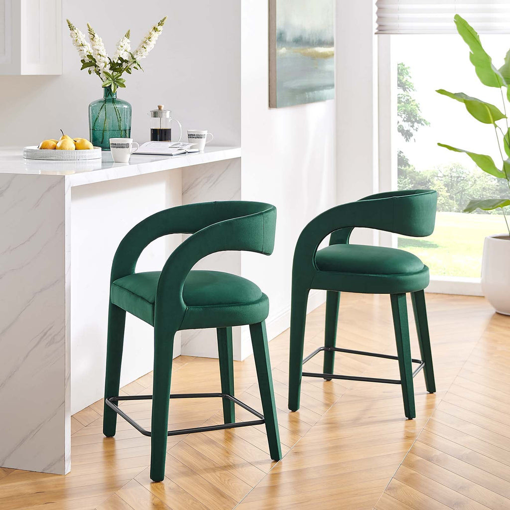 Pinnacle Performance Velvet Counter Stool Set of 2 by Modway
